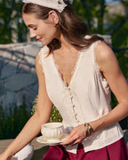 V-Neck Lace Vest in Apricot
