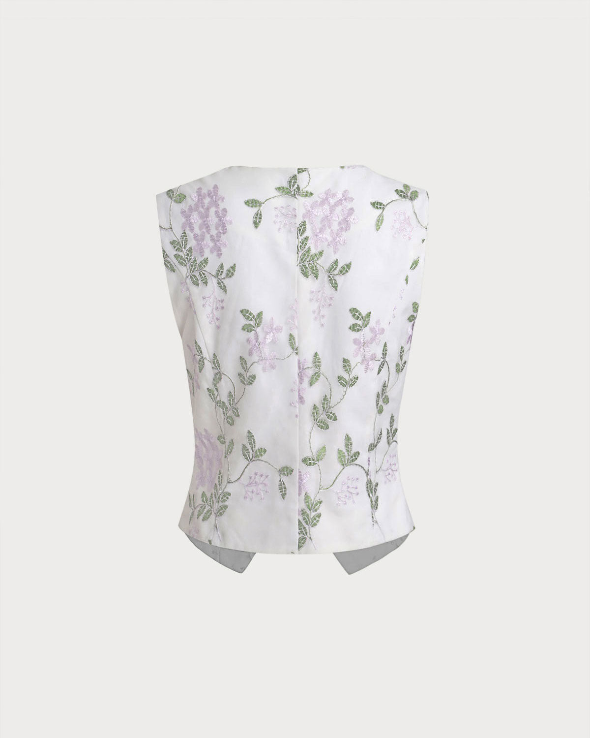 White Embroidered V-Neck Button-Up Vest