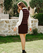 Wine Red Plaid Single-Breasted Waistcoat