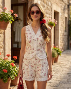 Floral Print V-Neck Button-Up Vest
