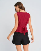 Red Jacquard Round Neck Tank Top