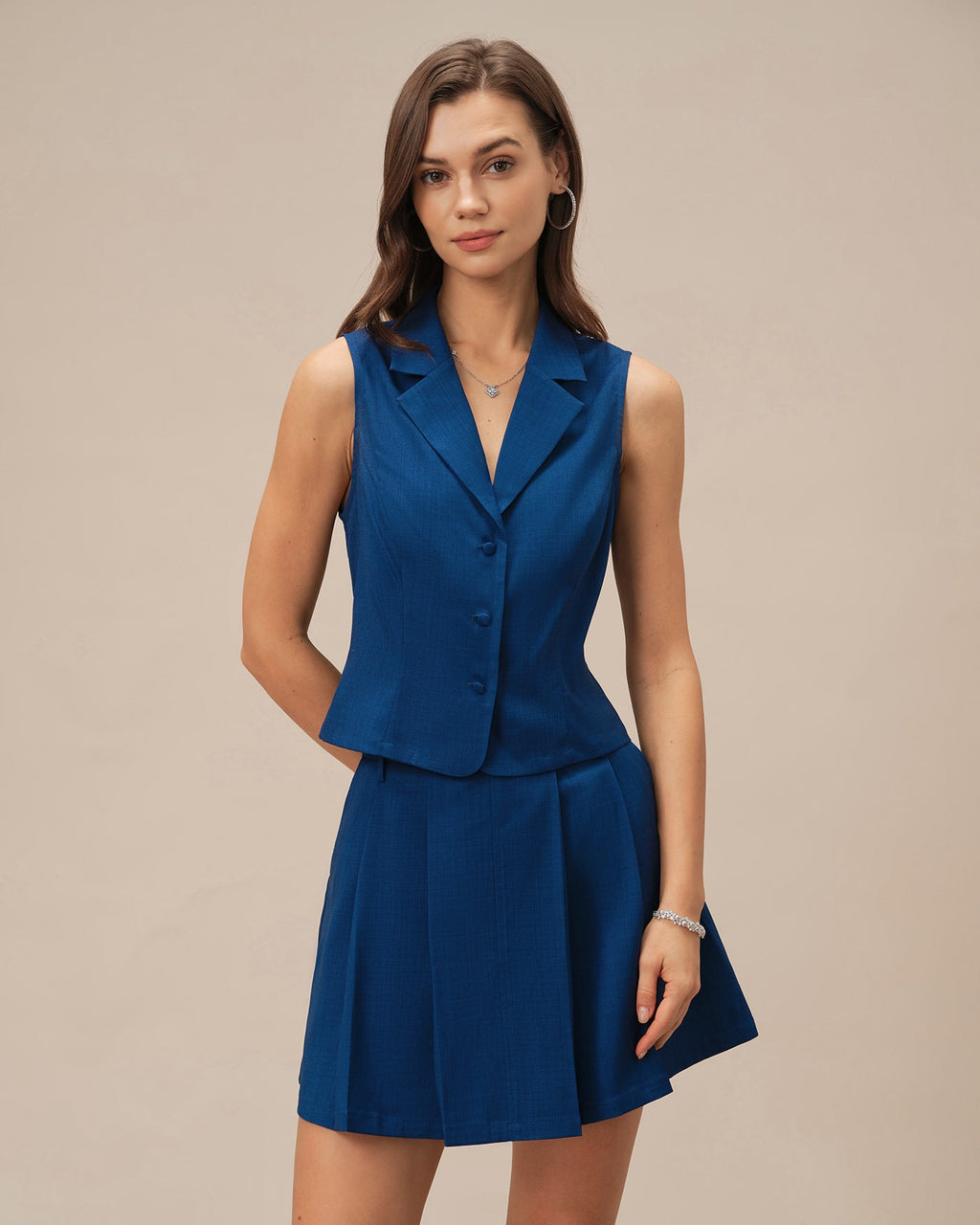 Blue Single-Breasted Collared Vest