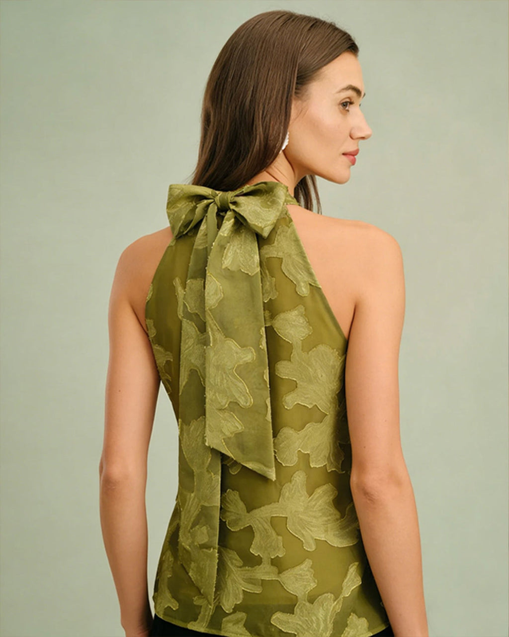 Floral Print Green Turtle Neck Tank Top