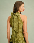 Floral Print Green Turtle Neck Tank Top