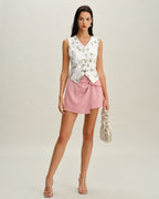 White Embroidered V-Neck Button-Up Vest