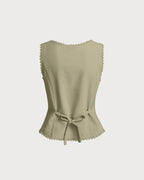 Green Boat Neck Button-Up Vest