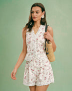 Floral Print V-Neck Button-Up Vest