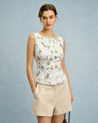 Apricot Floral Embroidered Single-Breasted Vest