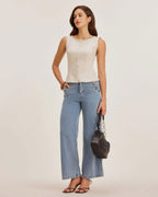 Apricot Button-Up Boat Neck Vest