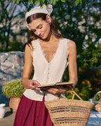 V-Neck Lace Vest in Apricot
