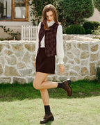 Wine Red Plaid Single-Breasted Waistcoat