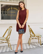 Wine Red Belted Vest with Button Details