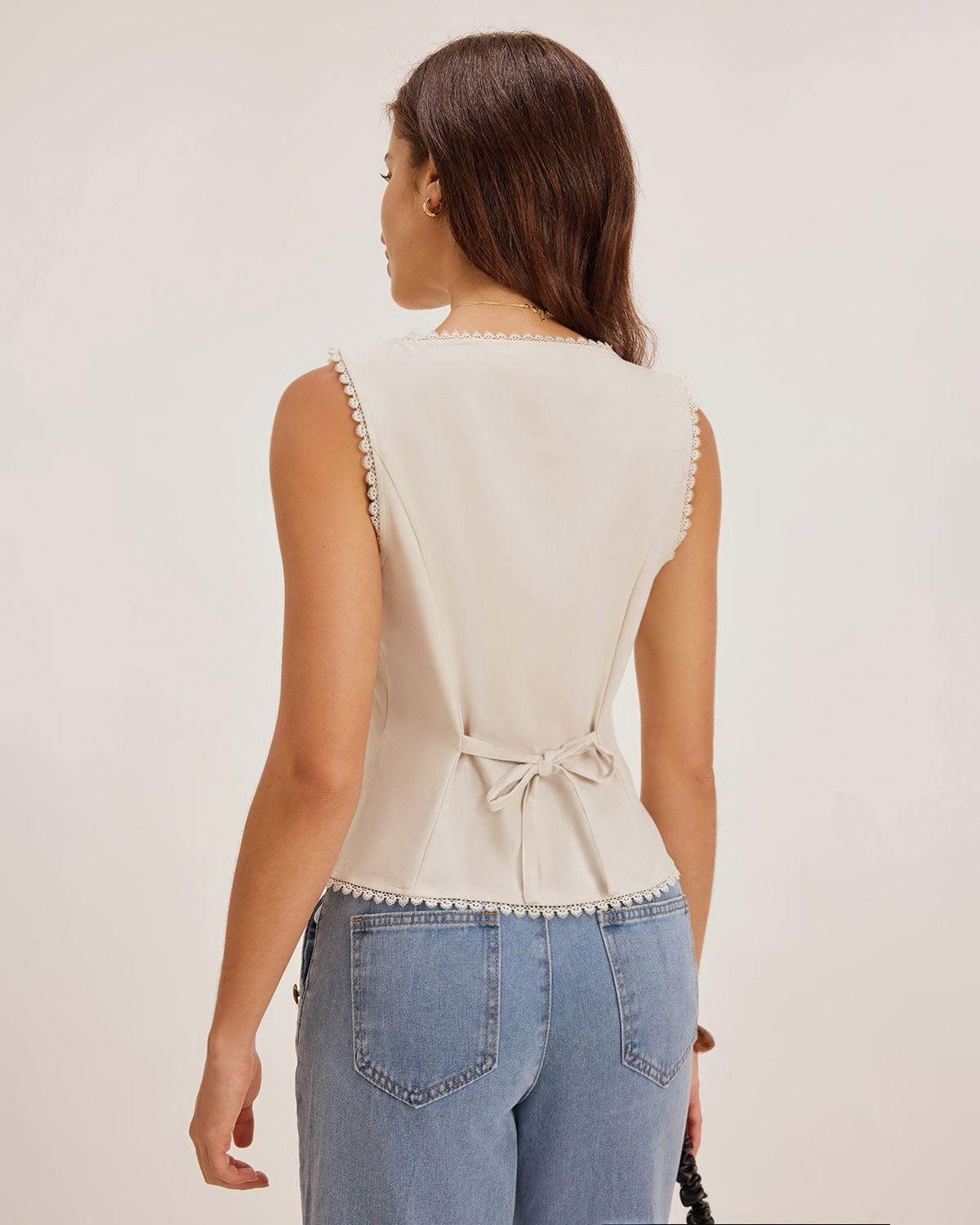 Apricot Button-Up Boat Neck Vest