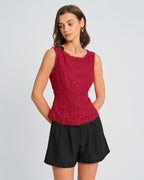 Red Jacquard Round Neck Tank Top