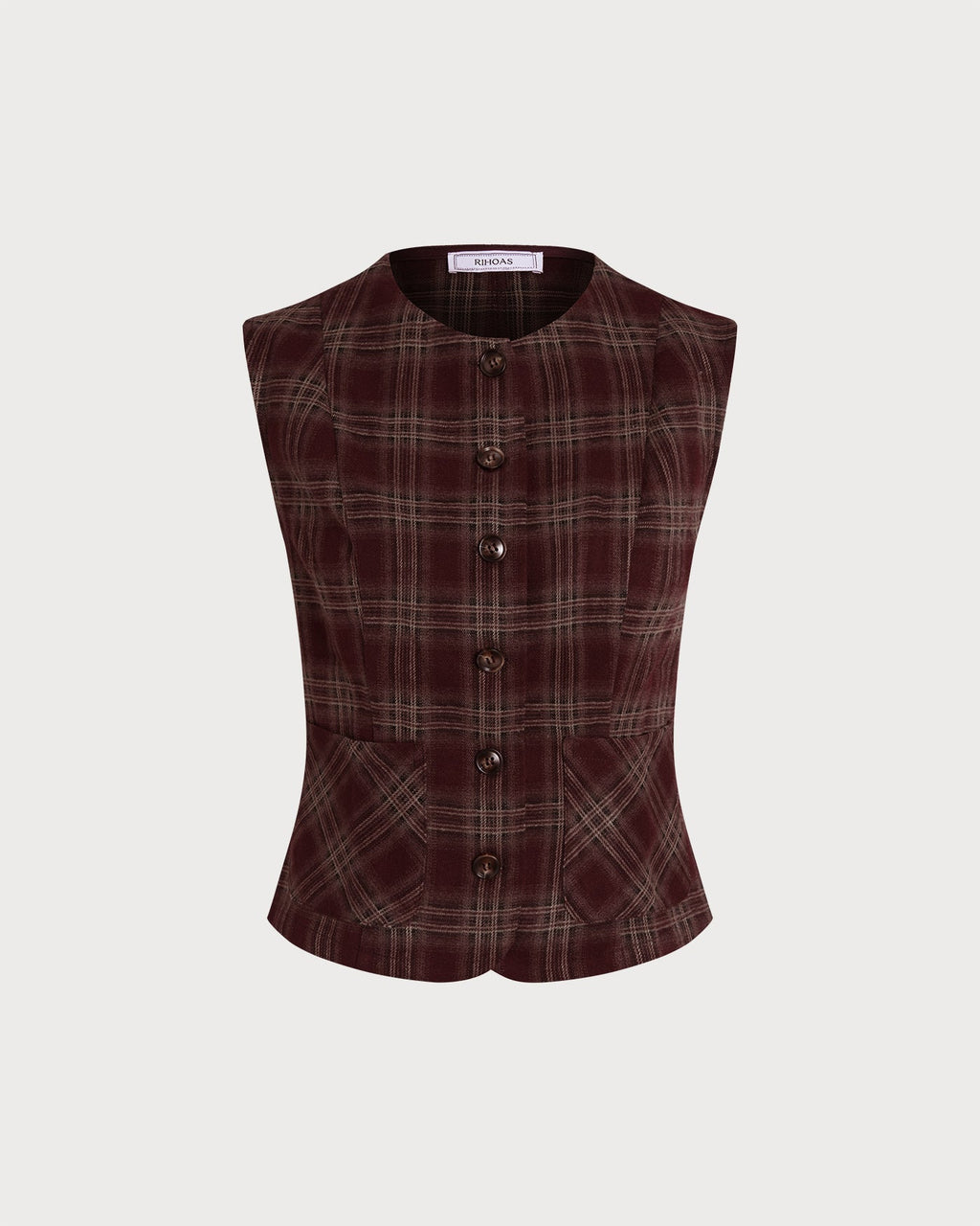 Wine Red Plaid Single-Breasted Waistcoat