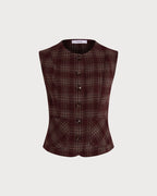 Wine Red Plaid Single-Breasted Waistcoat