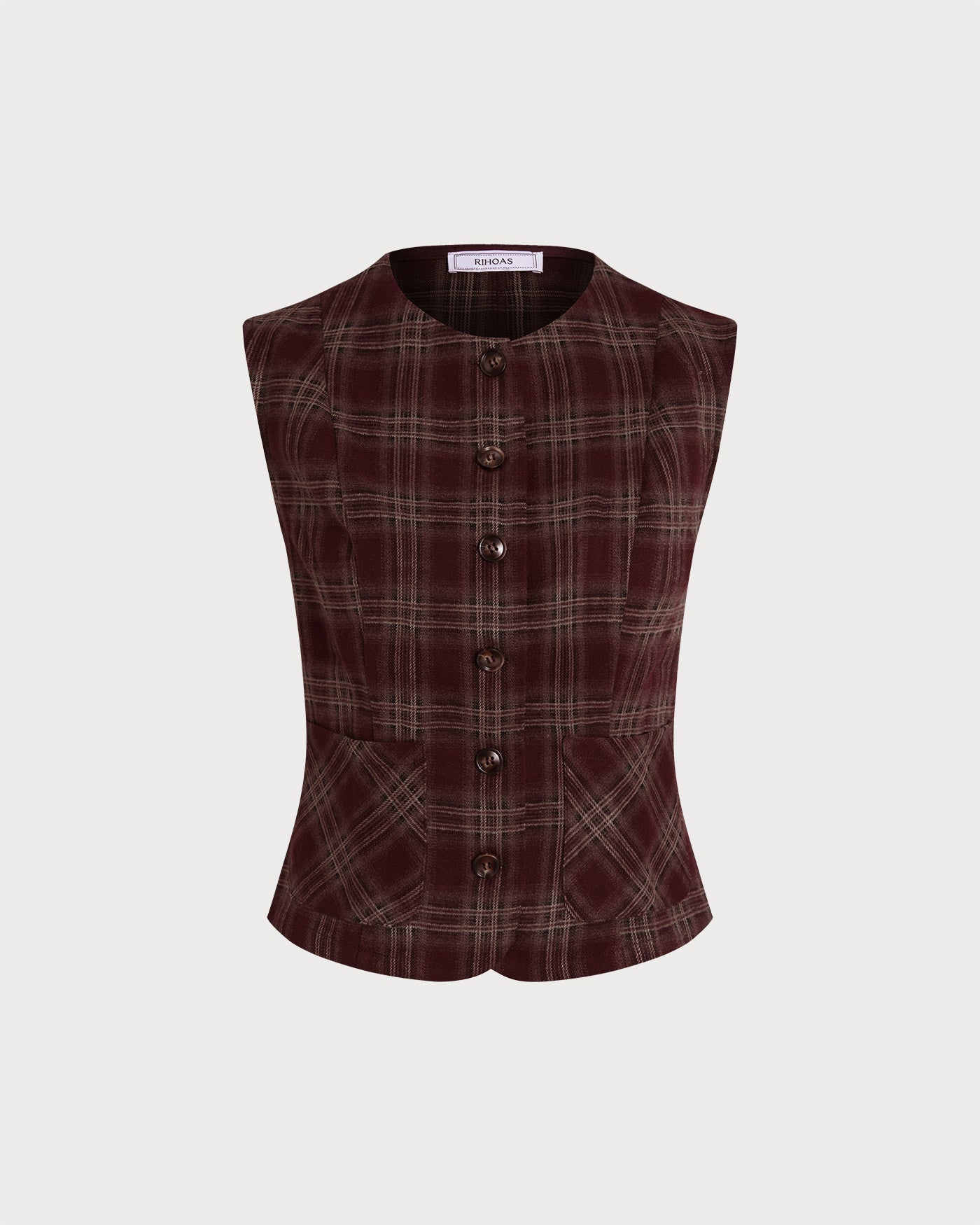 Wine Red Plaid Single-Breasted Waistcoat