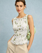 Apricot Floral Embroidered Single-Breasted Vest
