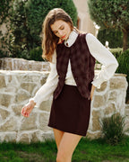 Wine Red Plaid Single-Breasted Waistcoat