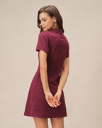 Red V-Neck Button-Up Mini Dress