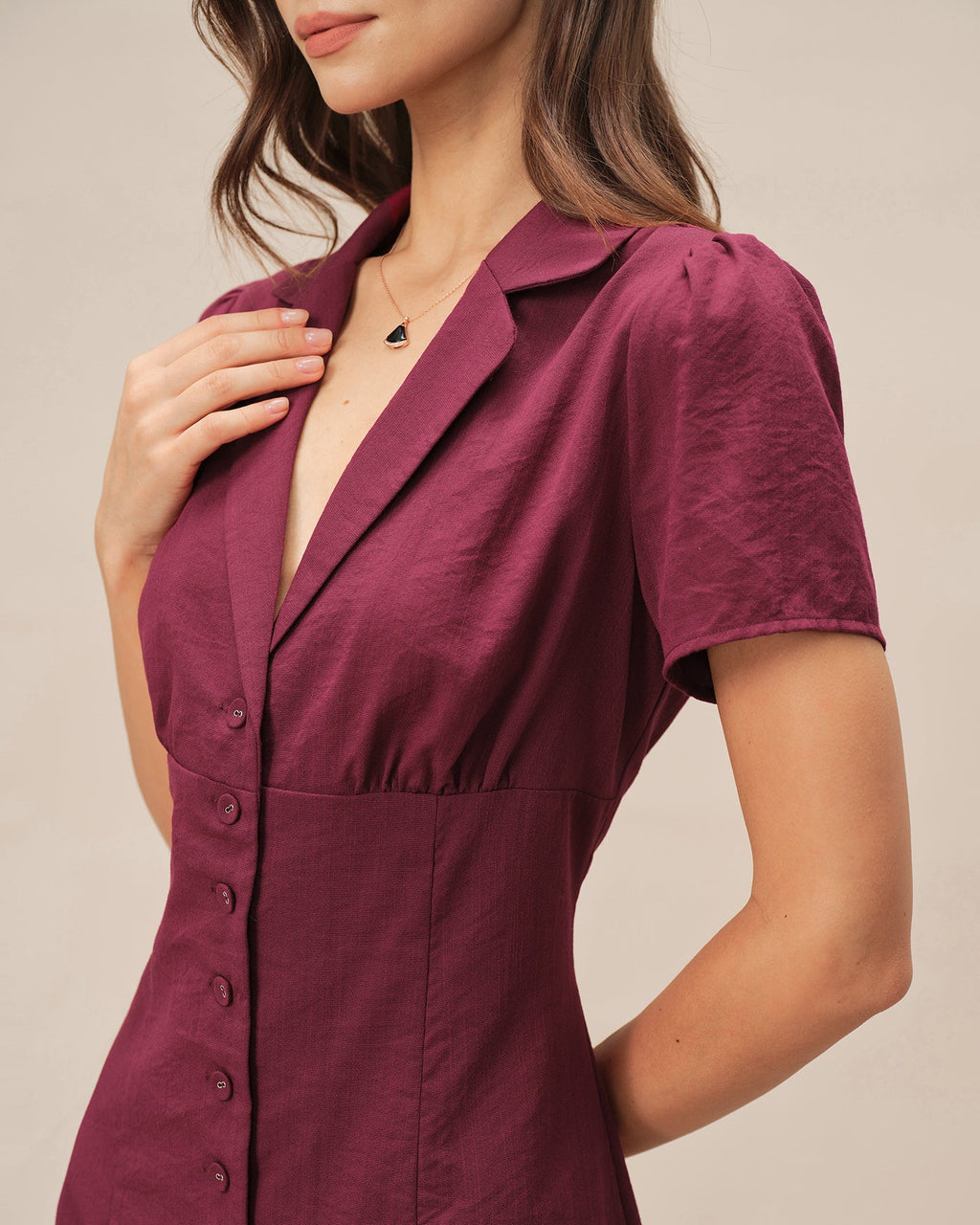 Red V-Neck Button-Up Mini Dress