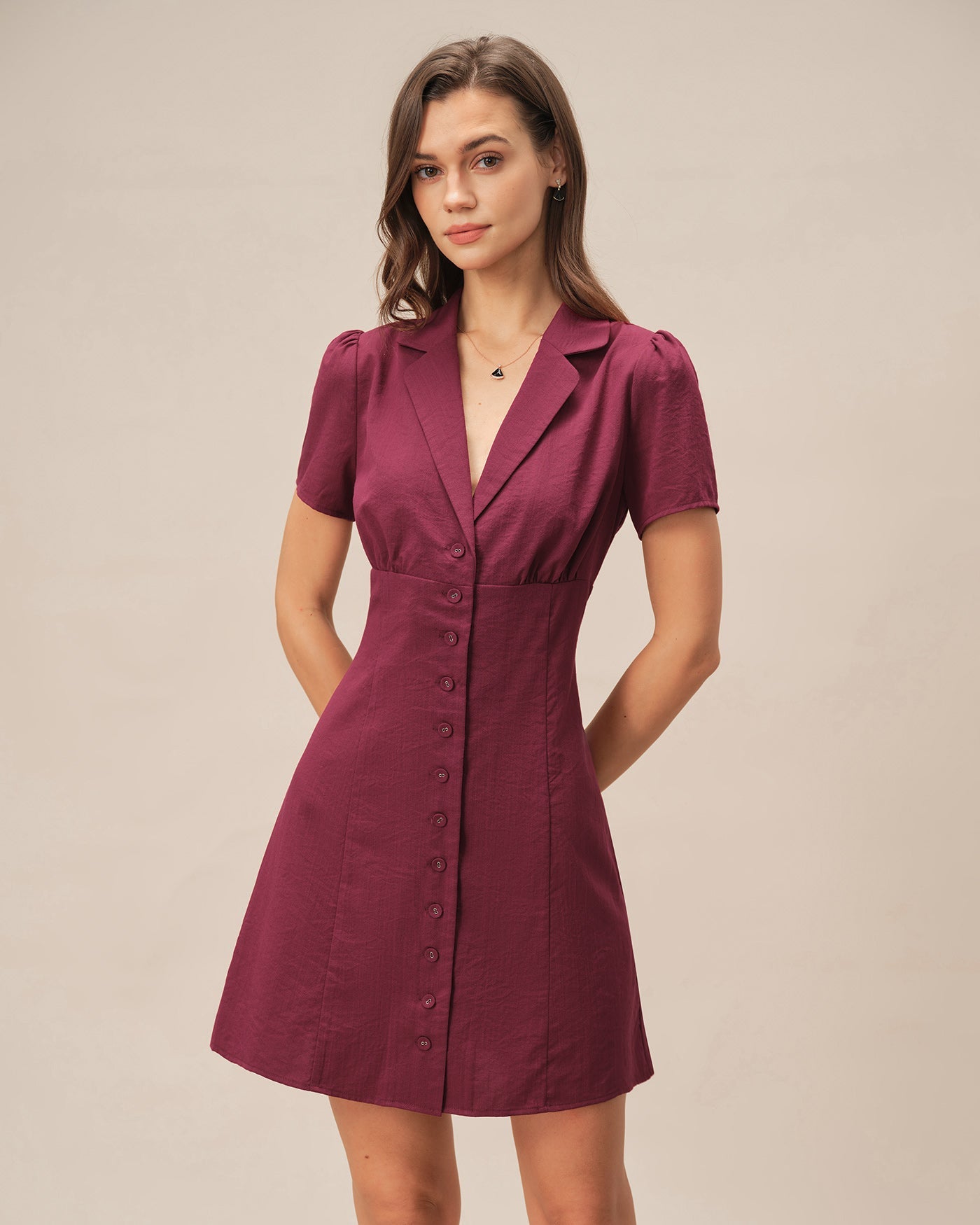 Red V-Neck Button-Up Mini Dress