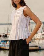White Ruched Round Neck Tank Top