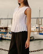 White Ruched Round Neck Tank Top