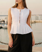 White Ruched Round Neck Tank Top