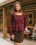 Brick Red Square Neck Blouse in Viscose