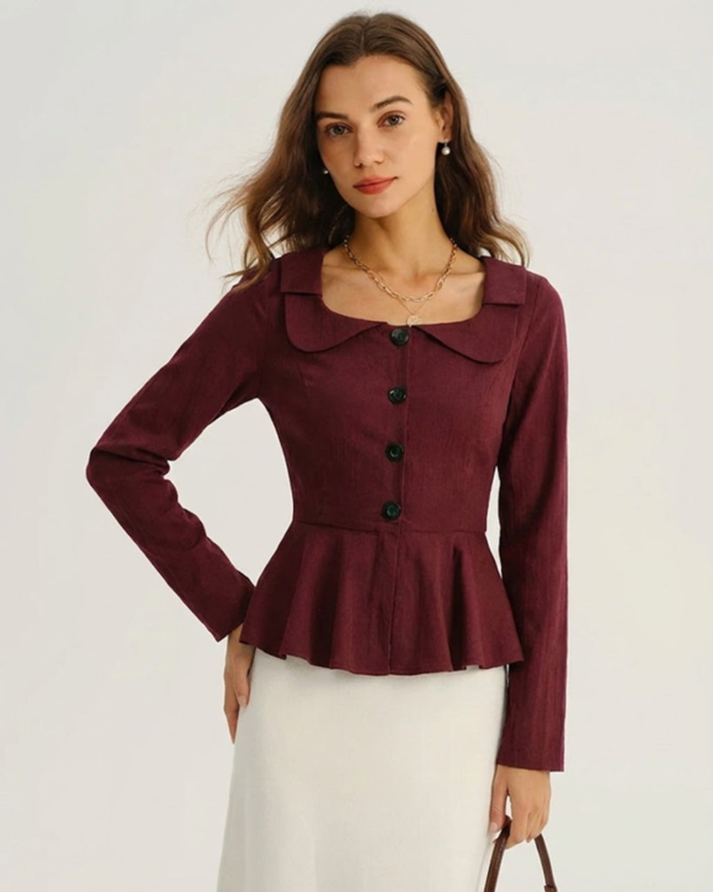 Brick Red Square Neck Blouse in Viscose