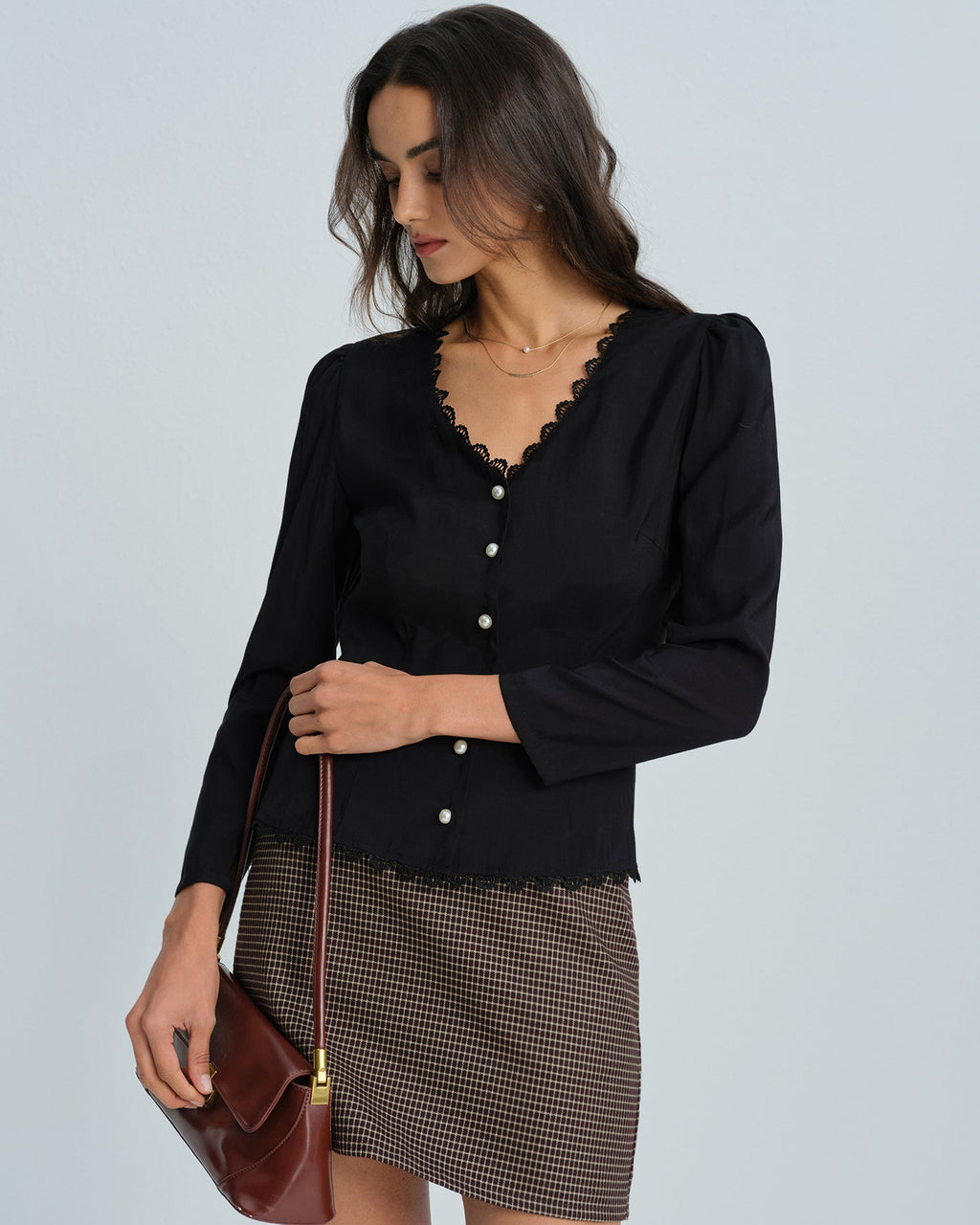 Black Lace V-Neck Top