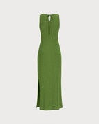 Green Maxi Dress with Round Neck and Tunic Style