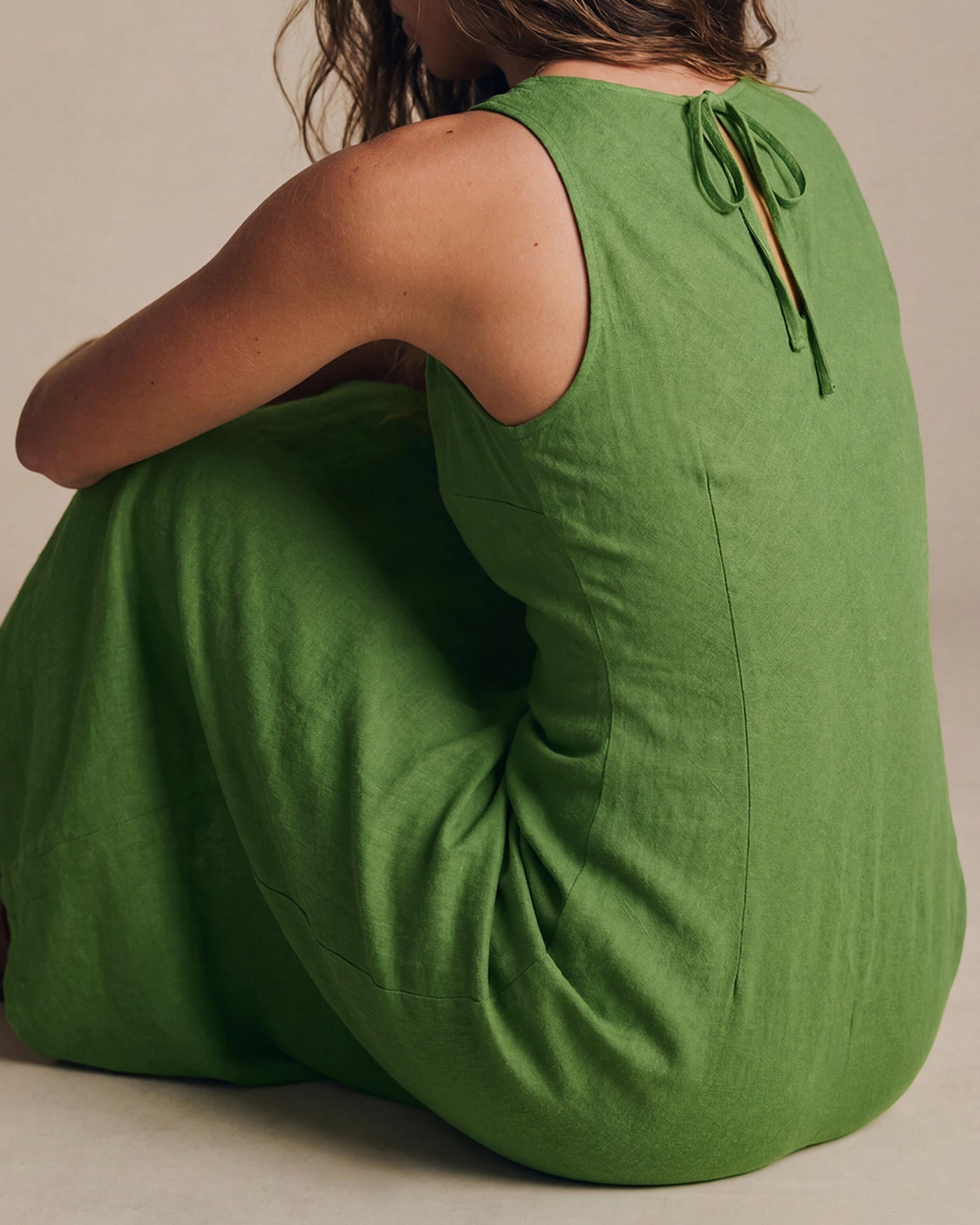 Green Maxi Dress with Round Neck and Tunic Style
