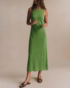 Green Maxi Dress with Round Neck and Tunic Style