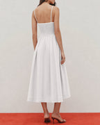 White Color-Blocked A-Line Maxi Dress