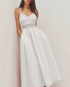 White Color-Blocked A-Line Maxi Dress