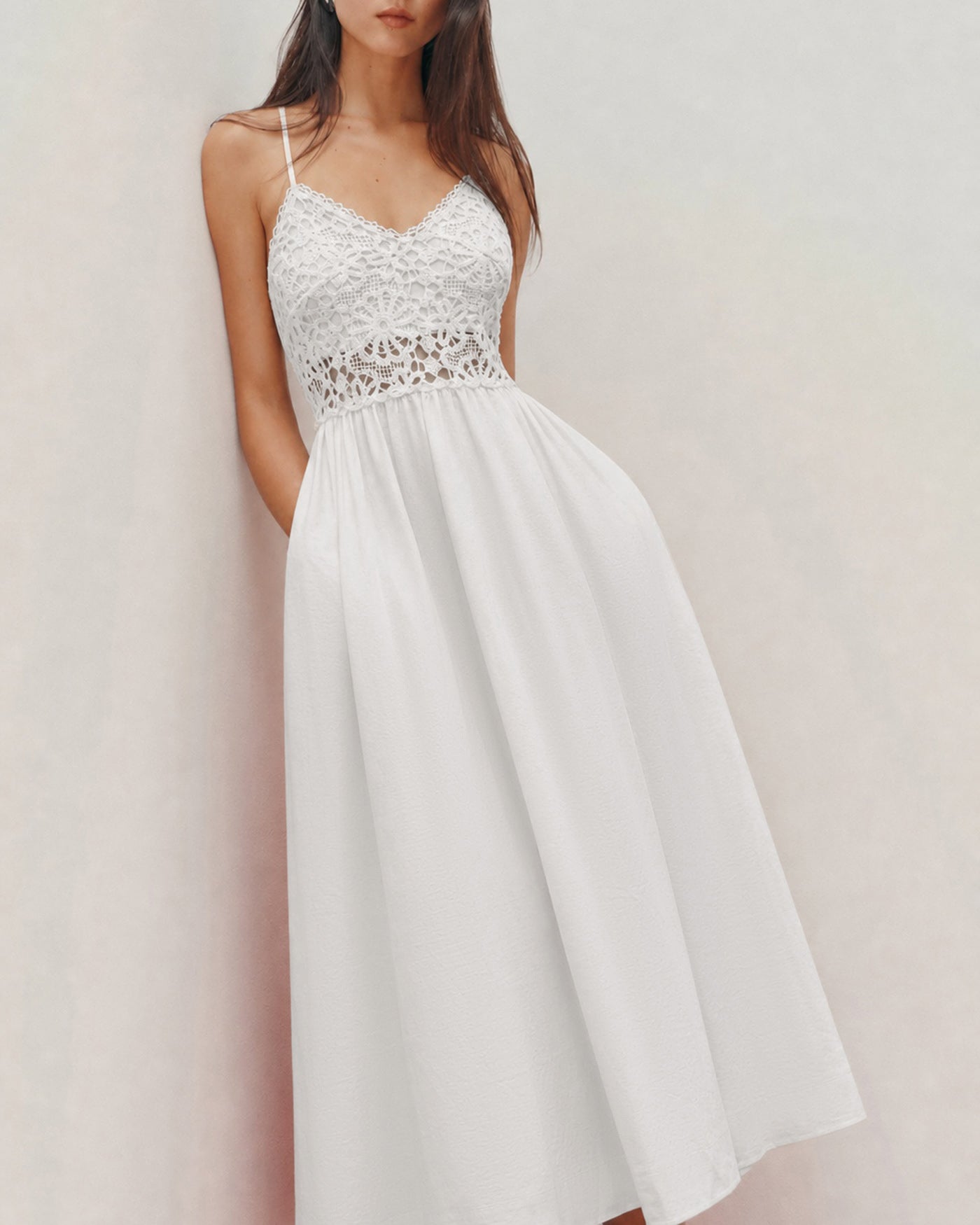 White Color-Blocked A-Line Maxi Dress