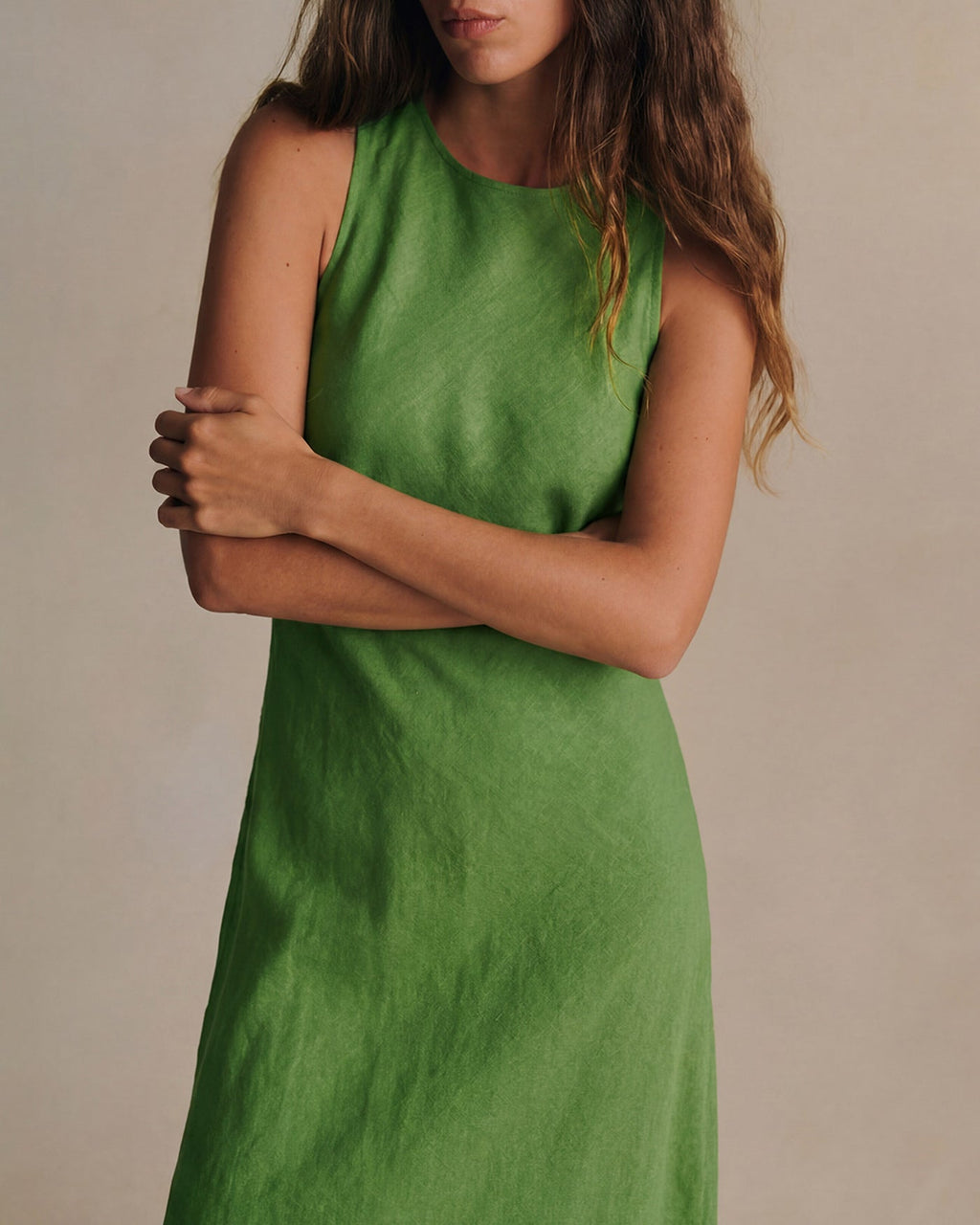Green Maxi Dress with Round Neck and Tunic Style