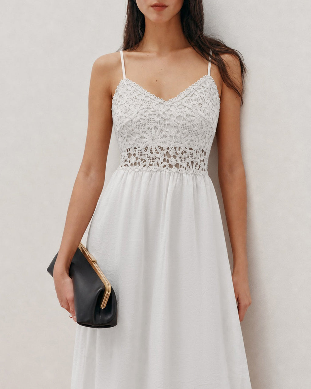 White Color-Blocked A-Line Maxi Dress
