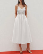 White Color-Blocked A-Line Maxi Dress