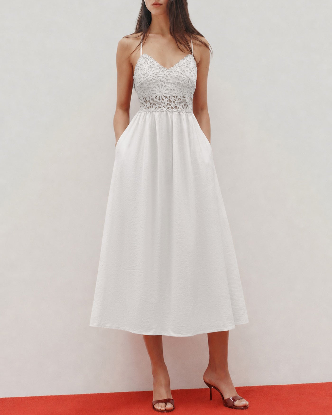 White Color-Blocked A-Line Maxi Dress