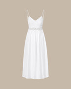 White Color-Blocked A-Line Maxi Dress
