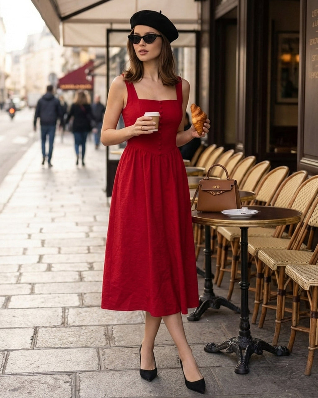 Crimson Square Neck Midi Dress
