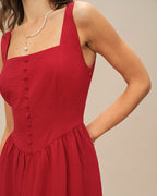 Crimson Square Neck Midi Dress