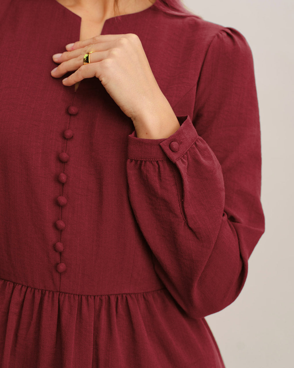 Crimson A-Line Midi Dress with French Sleeves