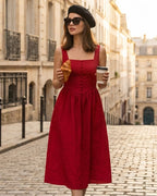 Crimson Square Neck Midi Dress