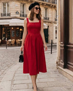 Crimson Square Neck Midi Dress