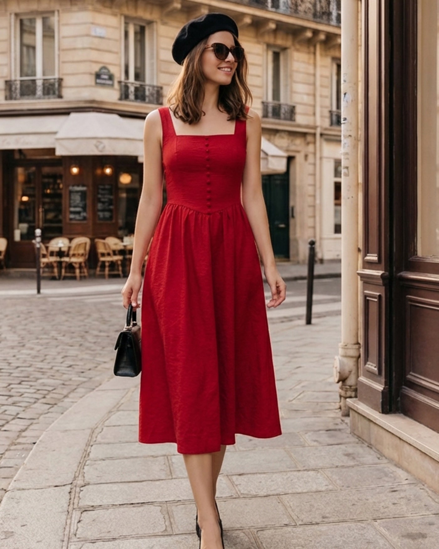 Crimson Square Neck Midi Dress