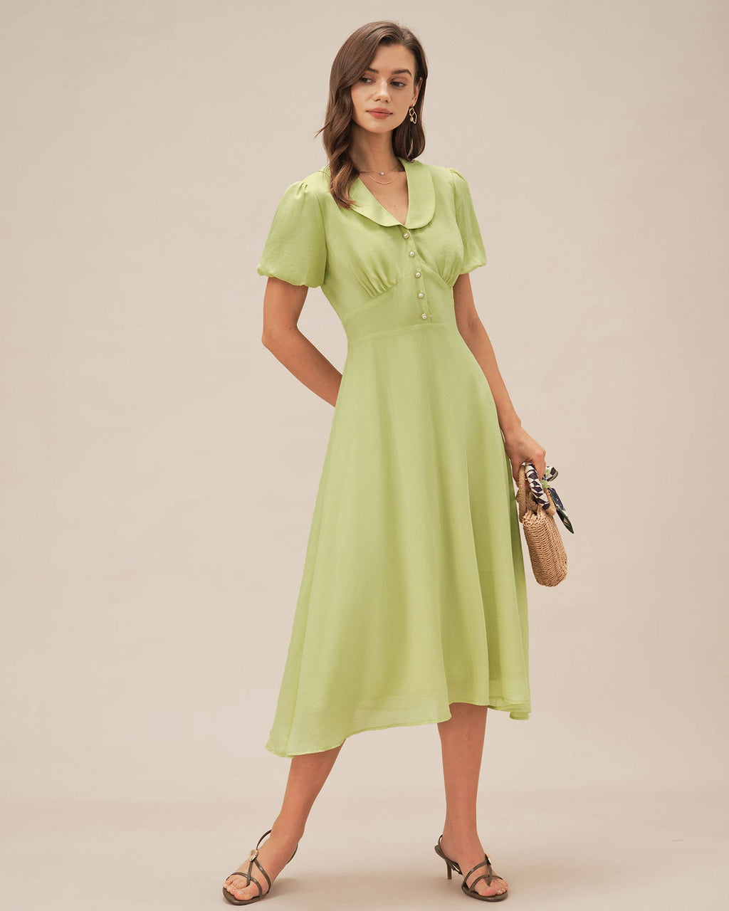 Emerald Green Button-Up Midi Dress